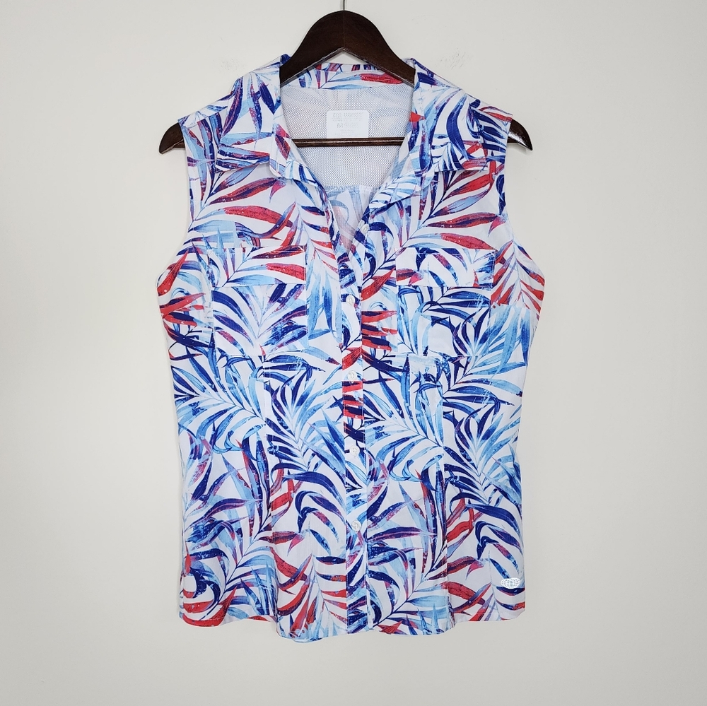 Reel Legends Ultra Mariner Women's Tropical Button-up Sleeveless Shirt Medium
